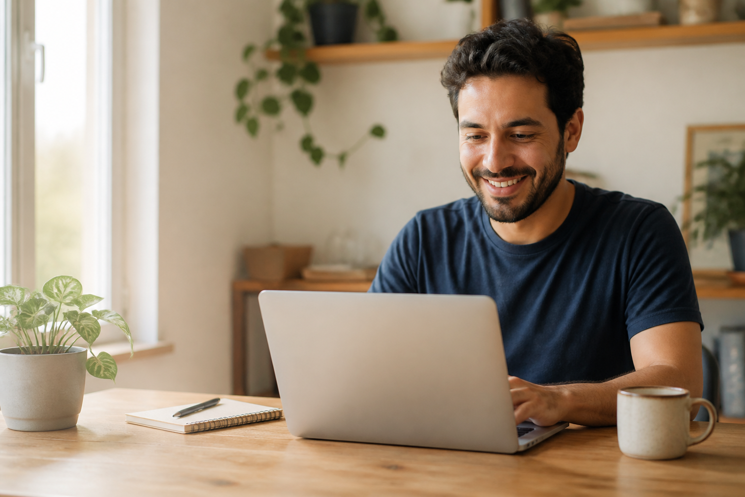 Pequeno empreendedor trabalhando tranquilamente em um ambiente acolhedor